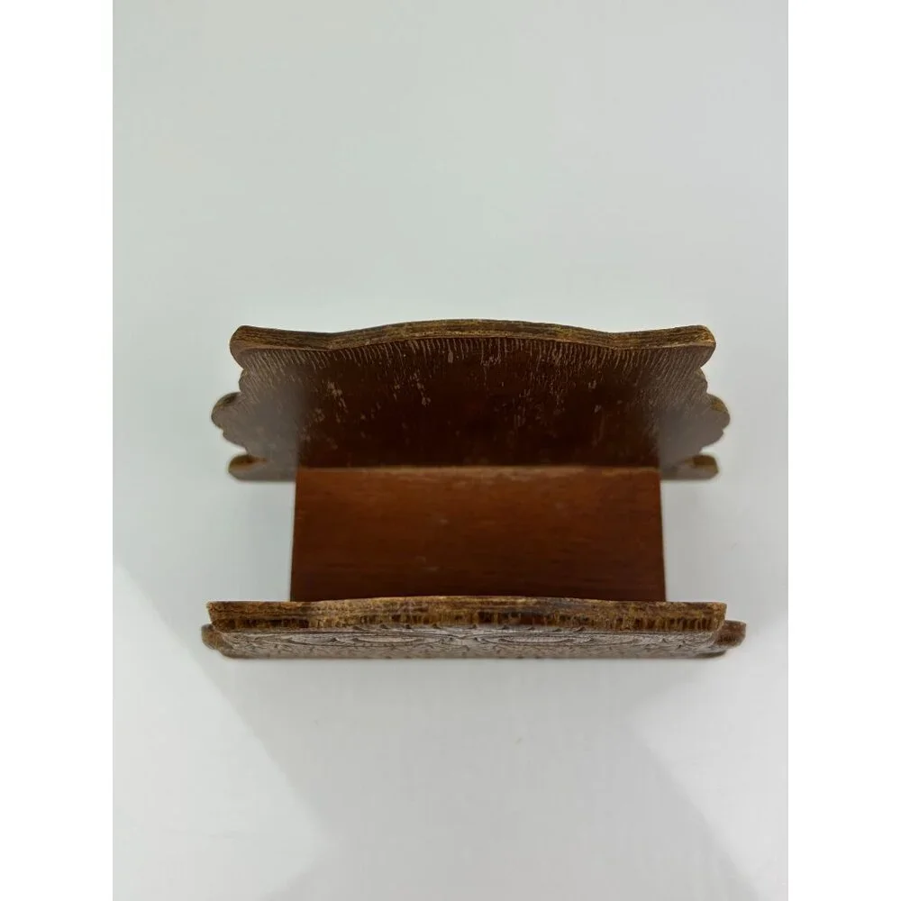 MCM 1970s Owl Wooden Napkin Letter Holder Brown Distressed Vintage Mid-Century